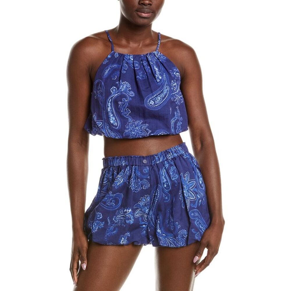 Rococo Sand Womens  Linen-Blend Bubble Top, Navy